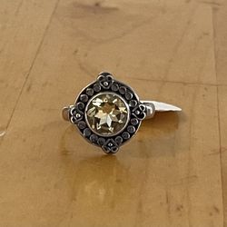 Silver Ring Yellow Gem 