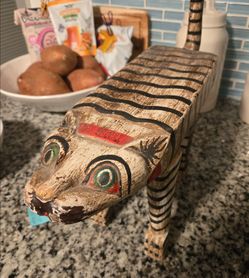 Balinese Vintage Hand-Carved Painted Wooden Tiger Figurine