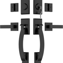 Open Box Matte Black Double Door Lock Set, Black Double Front Door Handle Set, Heavy Duty Double Door Handle with Dummy, Double Front Door Hardware Se