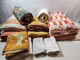 Vintage Mixed Towel Lot Orange Yellow 12 pcs