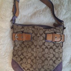 Vintage Lavender Leather Coach Shoulder Strap Purse