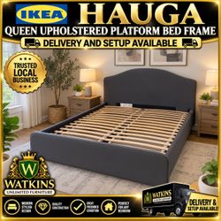🛏️ IKEA HAUGA QUEEN UPHOLSTERED PLATFORM BED FRAME – DELIVERY AVAILABLE