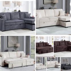 $369.     2-PCConvertible Sectional  Sleeper Sofa W/ Cupholder Sofa Storage & USB Ports  89”x 59”X36”H