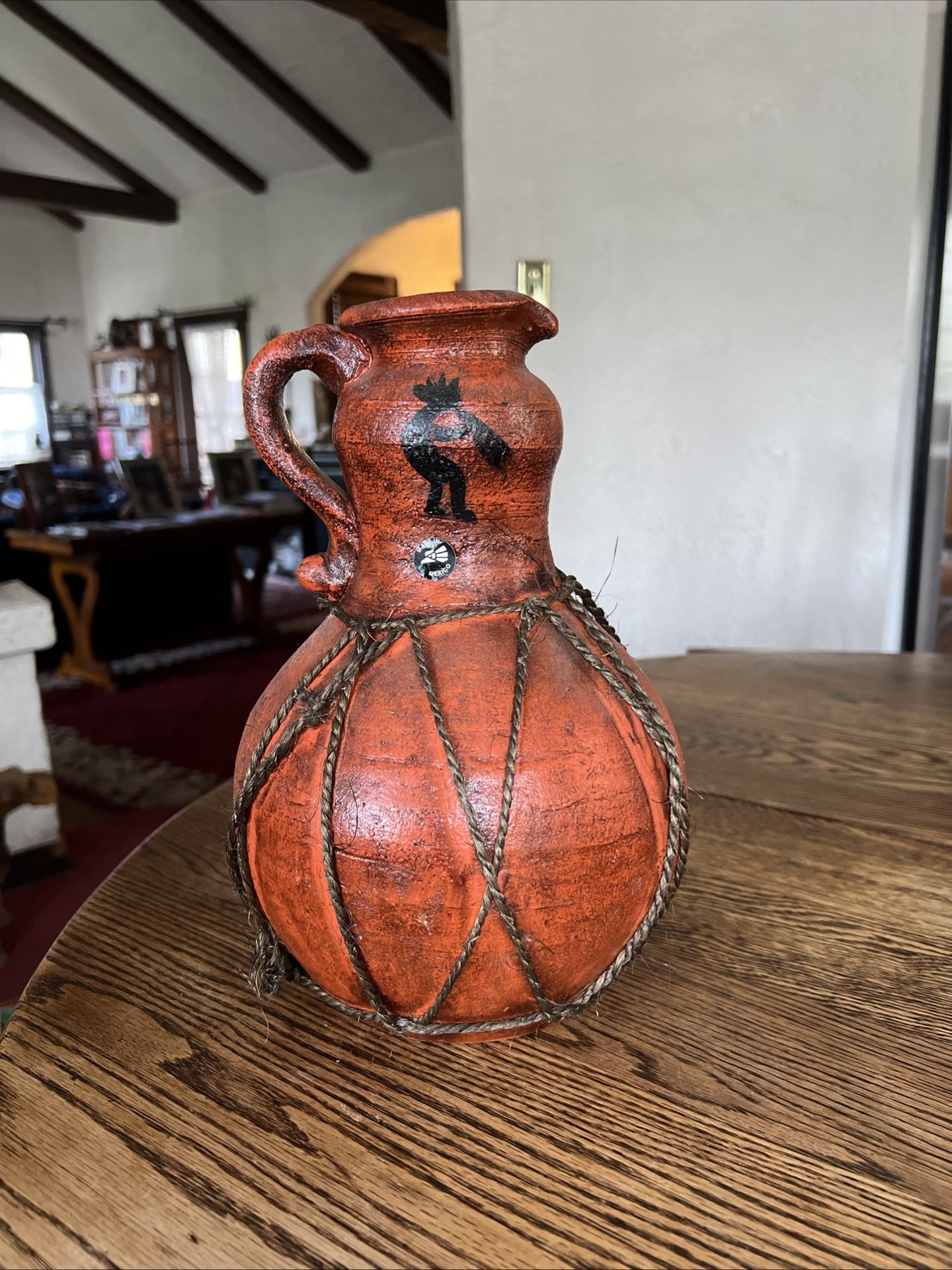 Mexican Clay Pottery Water Jug Or Vessel 11” Tall