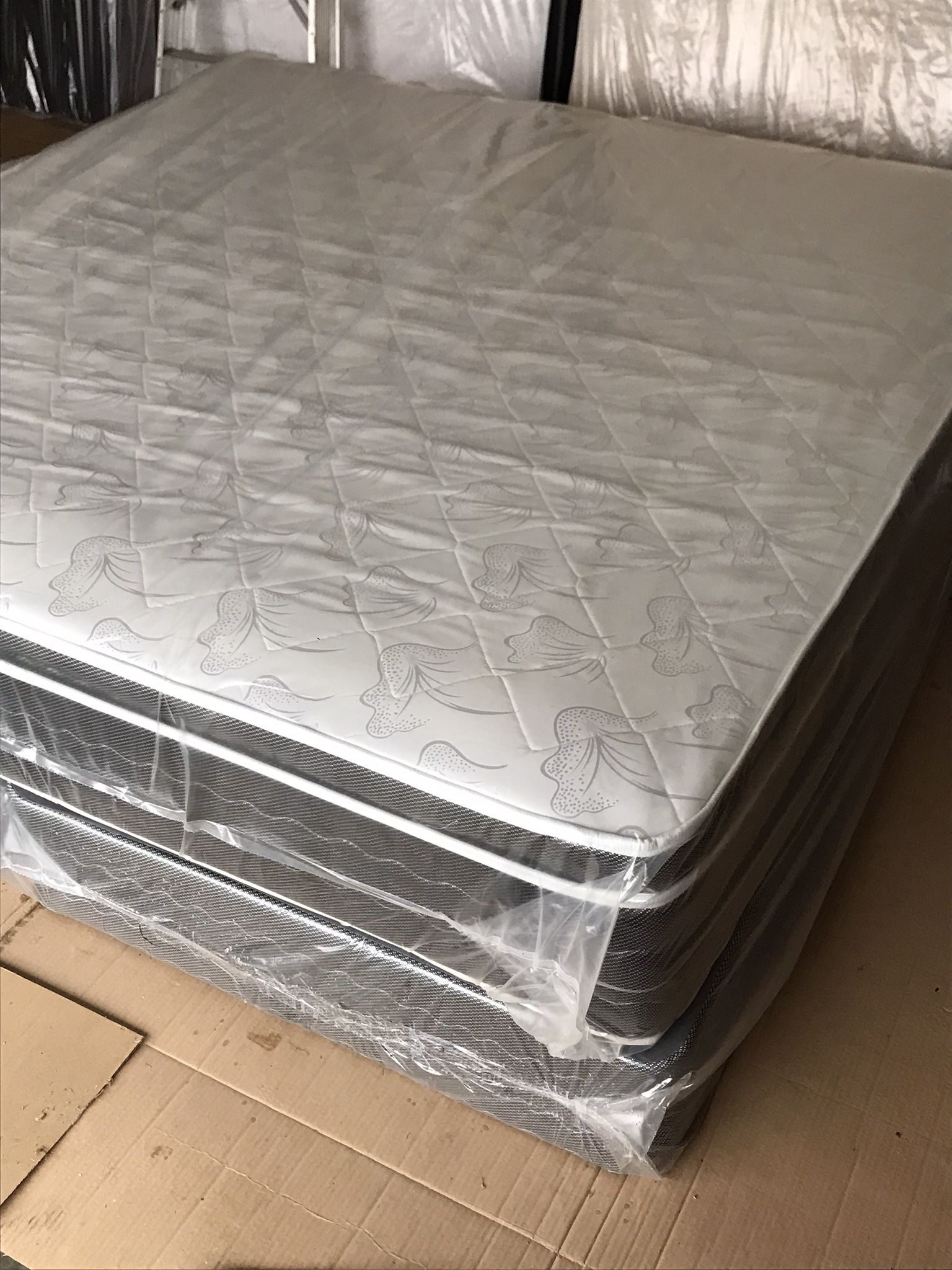 New King Size Bed. Pillow Top Mattress And Box Spring. 