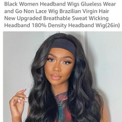 Body Wave Headband Wig Human Hair for Black Women Headband Wigs Glueless Wear and Go Non Lace Wig Brazilian Virgin Hair New Upgraded Breathable Sweat 