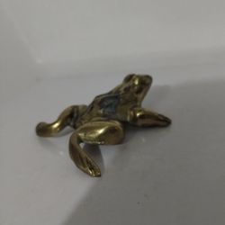 VINTAGE BRASS FROG FIGURINE PAPERWEIGHT 3"×3"×1"