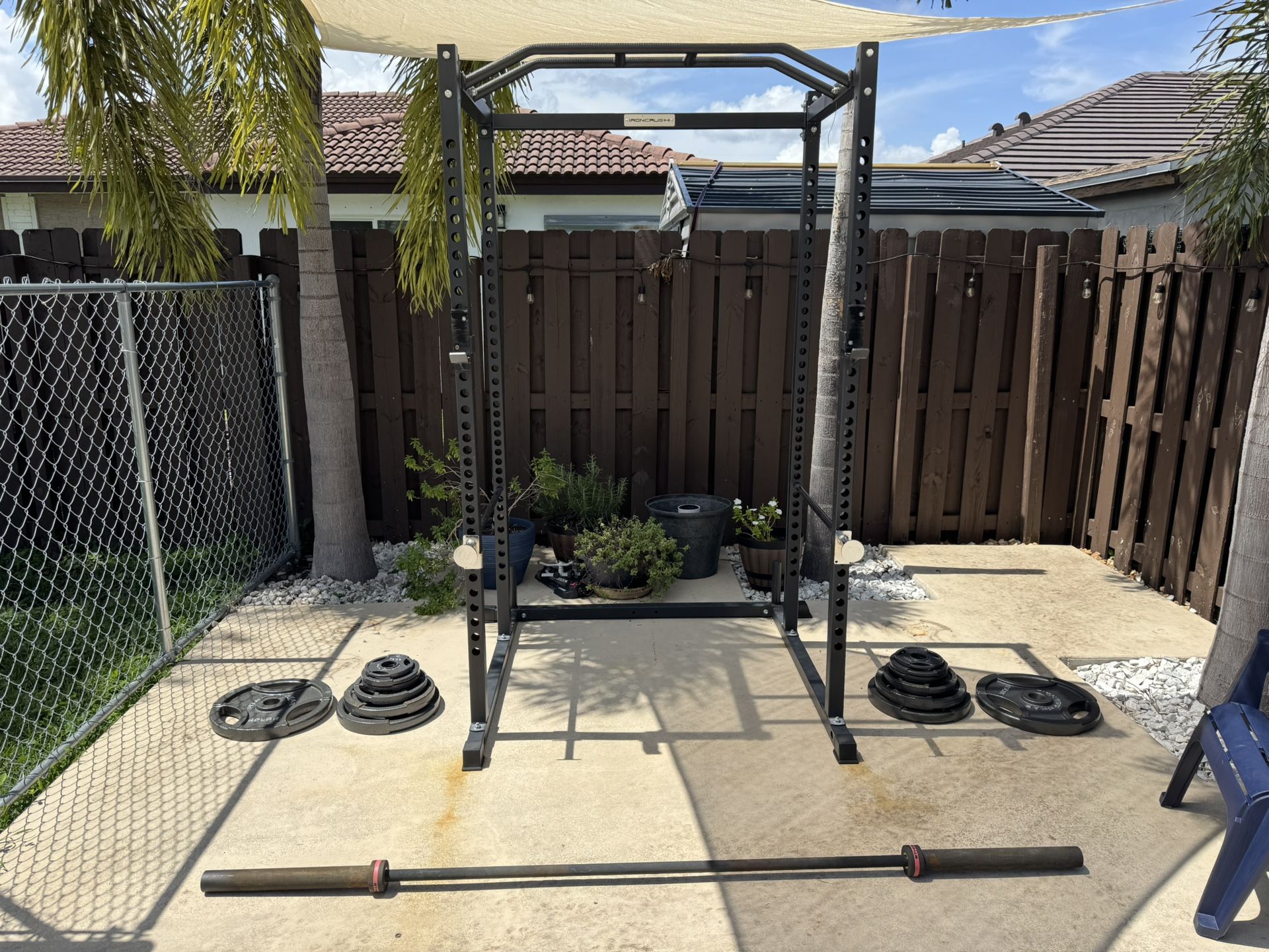 Selling weights (300lbs total includes olympic bar)