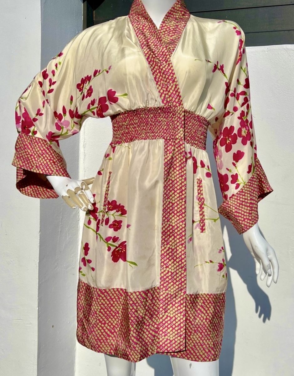 Pinkerton 100% Silk Floral Robe Size S worn for Photo Shoot