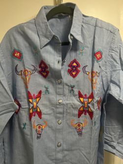 Vintage embroidered Western-style chambray shirt