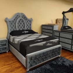 Upholstered Bedroom Set Queen or King Bed Dresser Nightstand Mirror Chest Options Voltare 