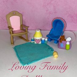 Vintage Fisher Price Loving Family Dollhouse Furniture Accessories Baby Lot
