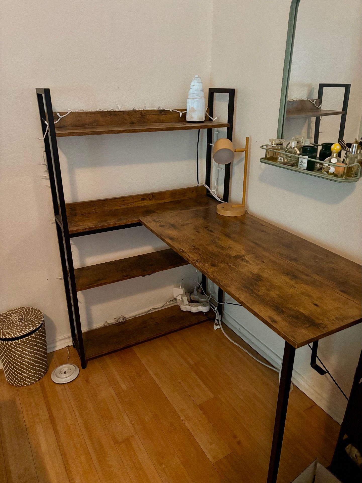 Desk with attached shelf