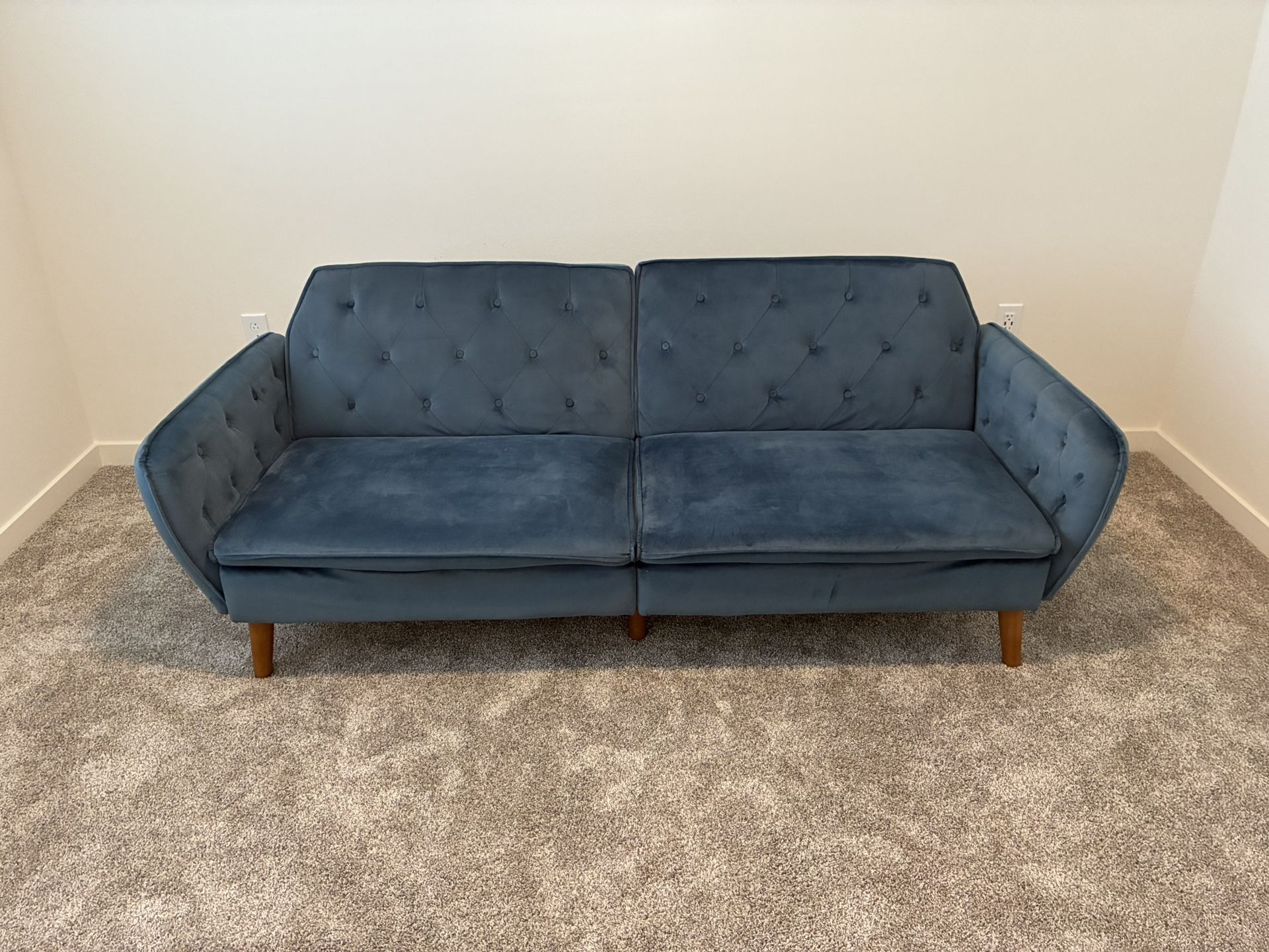 Memory Foam Blue Velvet Futon