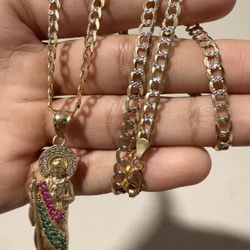 14k Curb Chain With San Judas Pendant 