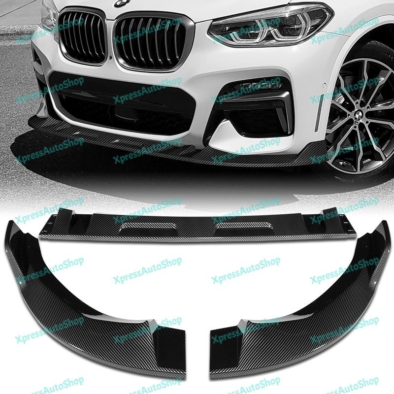 For 2018-2021 BMW X3 X4 G01 G02 M-Sport Carbon Painted Front Bumper Lip Spoiler -(2-PU-358-PCF