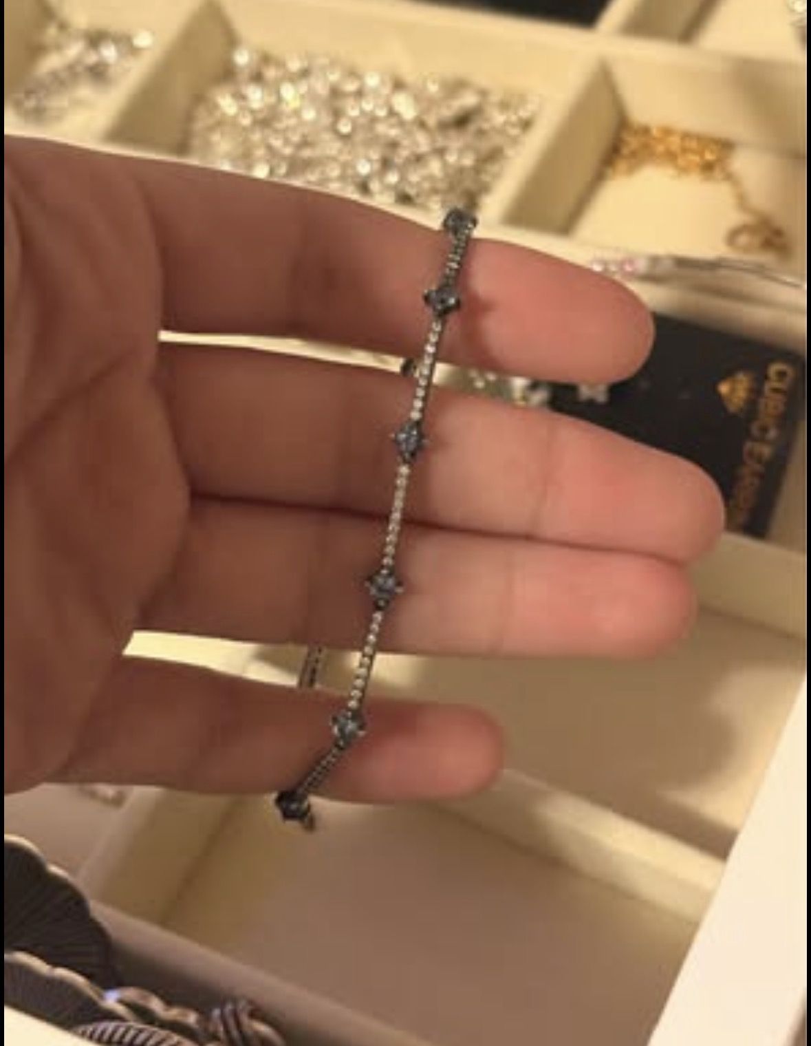 Pandora Sparkling Pavé Bars Bracelet Blue (6.3 in) & Pandora Wishbone Ring (size 3) // Both Silver