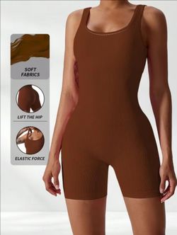 Women's Solid Ribbed Knit Seamless Yoga Jumpsuit, High Stretch Basic Fashion Unitard Activewear For Gym Workout Daily Athleisure Streetwear Sports