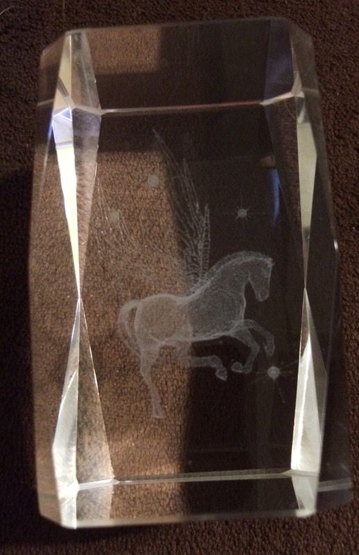 3D Laser Etched Crystal Pegasus Paperweight NEW