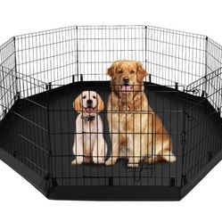 PJYuCien Dog Playpen - Metal Foldable Dog Exercise Pen, Pet Fence Puppy Crate Kennel Indoor Outdoor with 8 Panels 24”H & Bottom Pad for Small Medium P