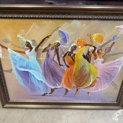 Set of 2 L. Ross Framed Paintings of Black Women Dancing