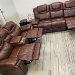 Fourth of July sale. Santiago brown leather reclining sofa and loveseat set now $1199. Easy finance option. Same day delivery.