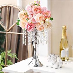 Silver Crystal Flower Vase Centerpiece Stand