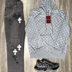 Gucci Hoodie, Chrome Heart Jeans, And Gucci Sneakers Brand New With Box 