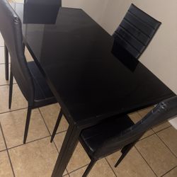 5 piece black glass table dining room set 