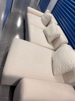 Cream Fabric Sectional Sofa with Chaise