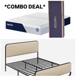 Queen Bed Frame & Nectar Mattress 