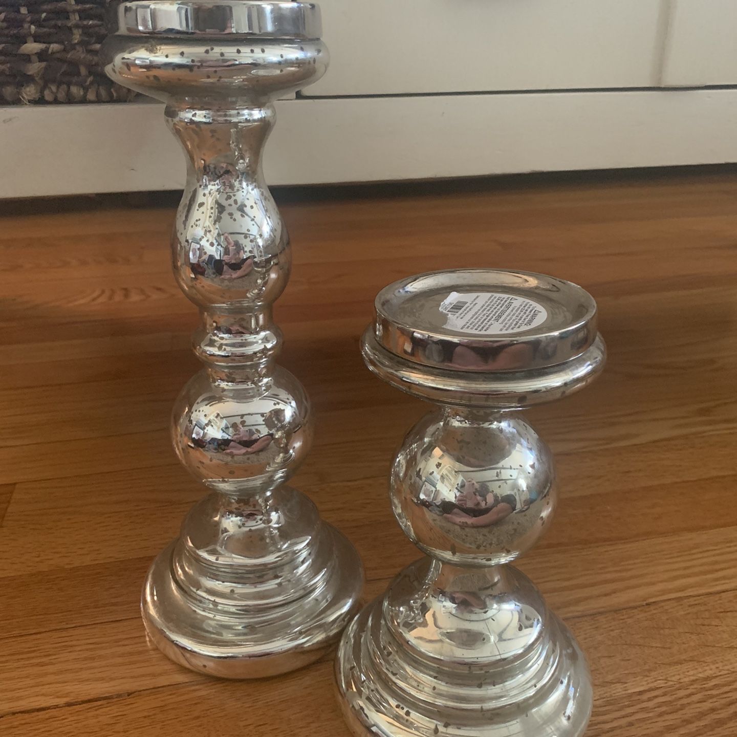 Pair Of Mercury Glass Candle Holders