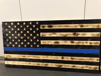 Wooden blue line flag hand carved