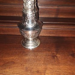 Antique Silver-Plated Three (3) Piece Sugar Shaker /Muffineer with Flowers