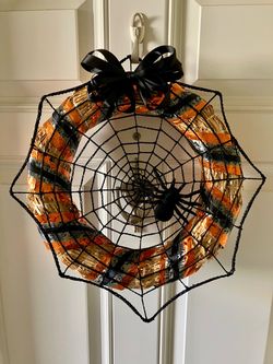 Halloween Straw Wreath with black spider and web design