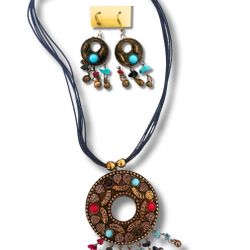 Vintage Antique Medallion Necklace And Earrings Set 