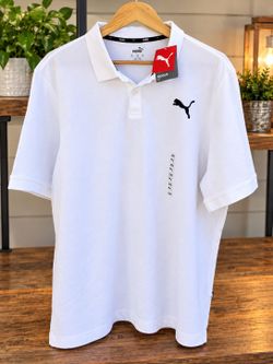 Puma Men's XXL White Essentials Pique Polo Shirt Black Cat Logo NWT Regular Fit