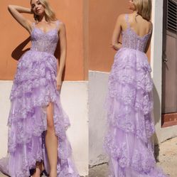 New With Tags Ruffled Sequin Corset Bodice Long Formal Dress & Prom Dress $305