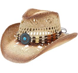 WOOH Cowboy Hats for Women and Men, Straw Cowgirl Hat with Wide Brim, Shapeable Brim and Adjustable Chin Strap for Rodeo