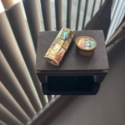 Vintage Avalon Shell Disposable Wider Holder With Matching Pill Box Or Trinket Box