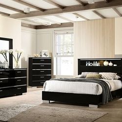 Brand New Black Chrome 6pc Queen Size Bedroom Set
