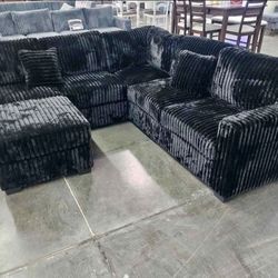 BIG CORDUROY BRAND BLACK NEW SECTIONAL SAME DAY DELIVERY 