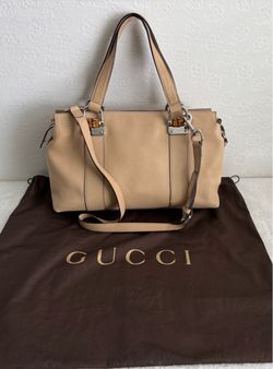 Gucci Beige Leather Tote Bag with Bamboo Detail