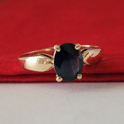 14K Yellow Gold Dark Blue Sapphire Gemstone Ring 7.75 Solid Gold/ Anillo de Oro Sólido con 1 Zafiro Azul Oscuro! 👌🎁Post Tags: Anillo de Oro