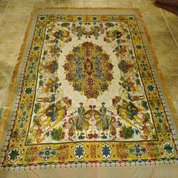 VINTAGE SILK TAPESTRY TABLECLOTH 