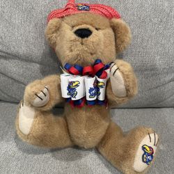 Vintage Kansas Jayhawks Stuffed Animal Bear Red Bag Applause Plush Teddy Bear