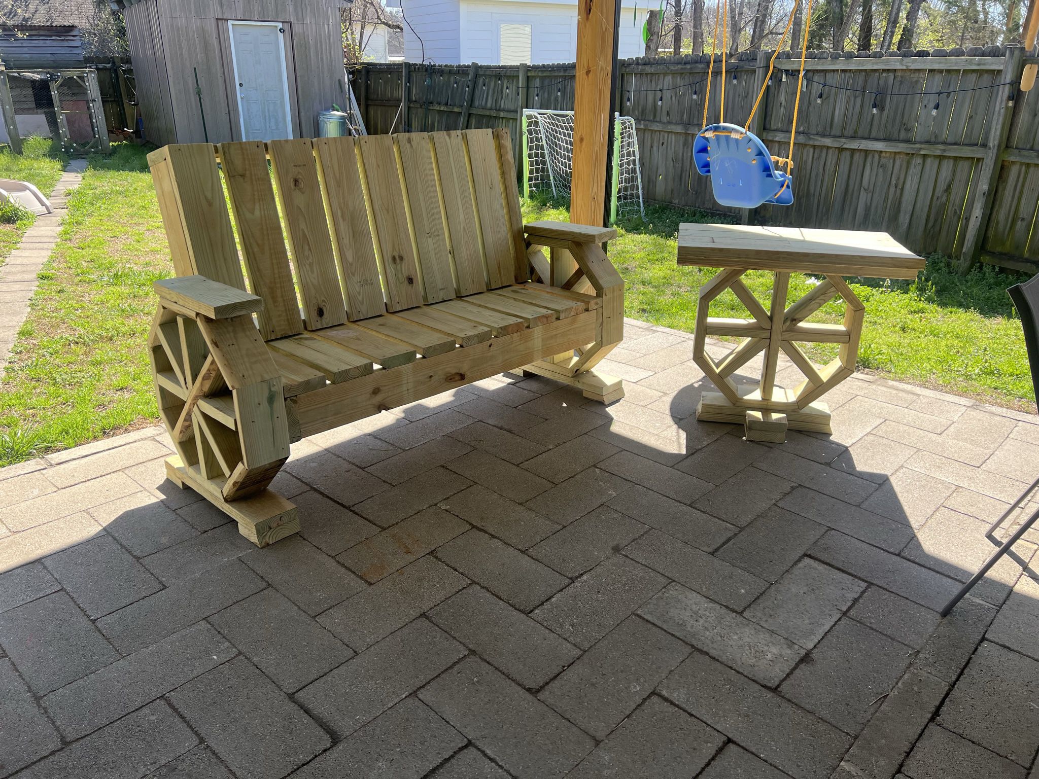 Wood Bench And Table For Patio