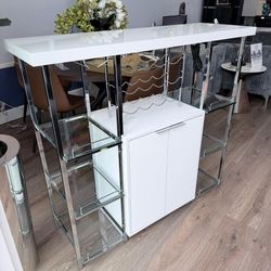 White Chrome Modern Bar Cabinet 