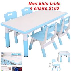 New Kids Table and Chair Set, Height-Adjustable Toddler Desk with 4 Seats, Toddler Table and Chair Set  Age 2-10, Scrub-Table Desktop  $100firm