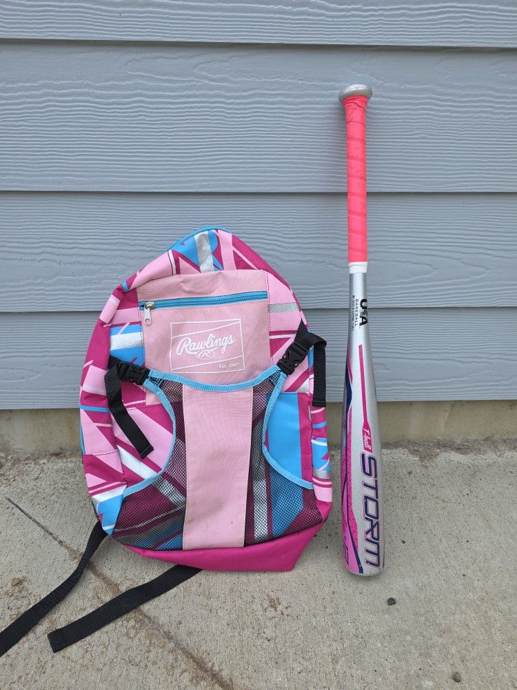 Rawlings Backpack And Rawlings Storm 25" T-Ball Bat